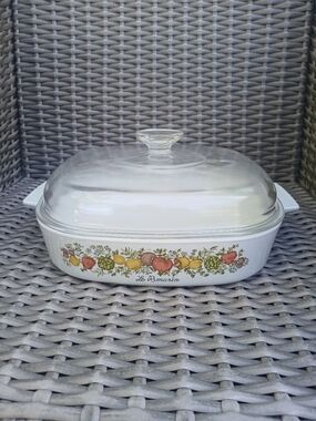 CorningWare Casserole Dish with Floral Fruit Pattern
